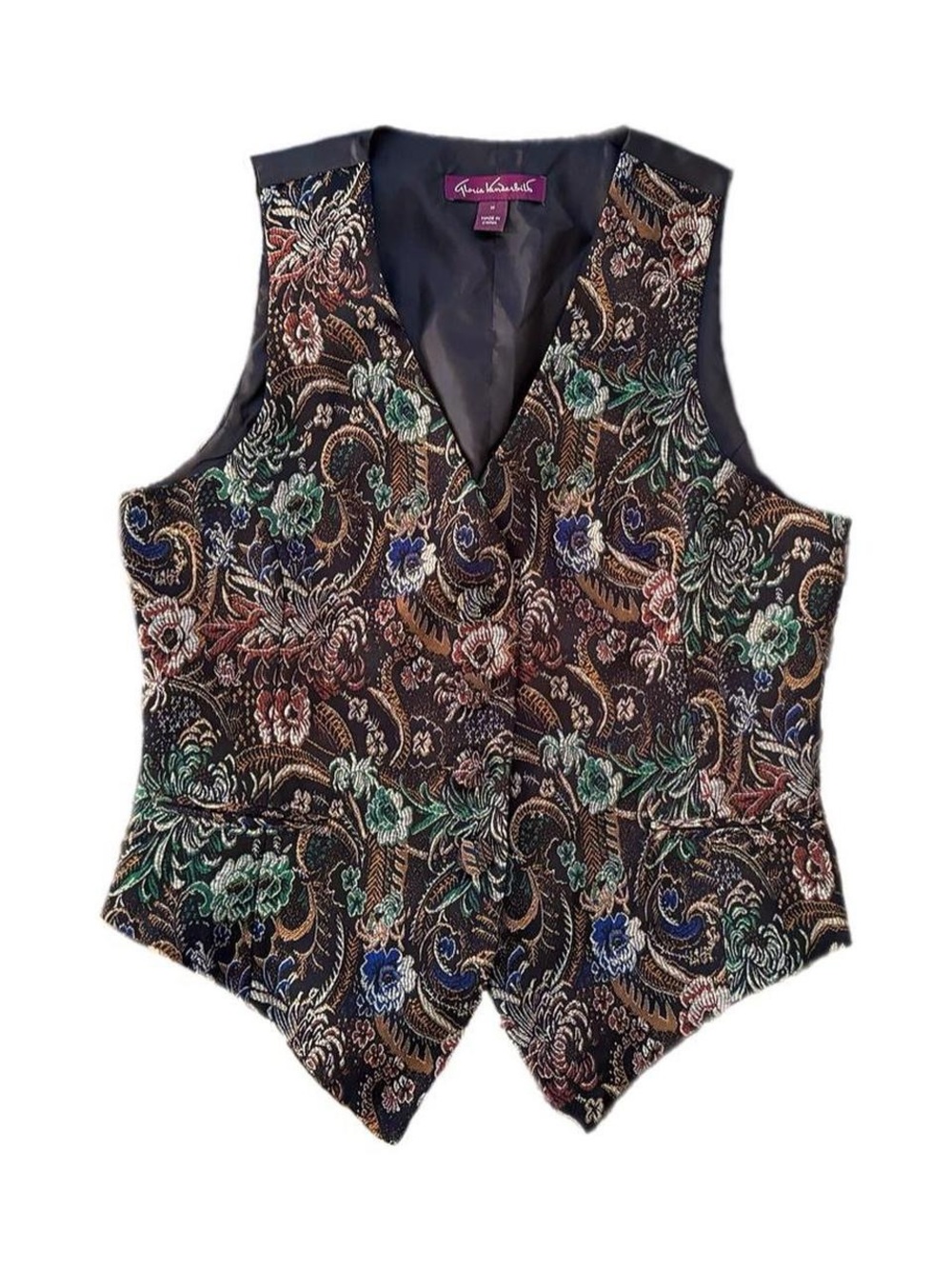 Gloria Vanderbilt Black Floral Brocade Paisley Vest - Multi